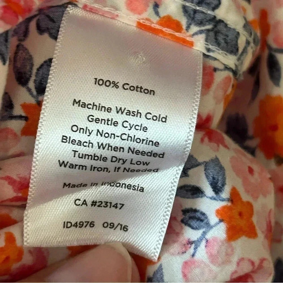 Talbots‎ Floral Popover Blouse Womens Medium Long Sleeve Orange Pink Navy EUC - Picture 4 of 6